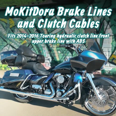 طقم كابل المقود مقاس 12 بوصة من MoKitDora قابض هيدروليكي وخطوط فرامل علوية لـ Harley Touring 2014-2016 Street Glide FLHX Electra Glide FLHT مع ABS، كروم in Saudi Arabia