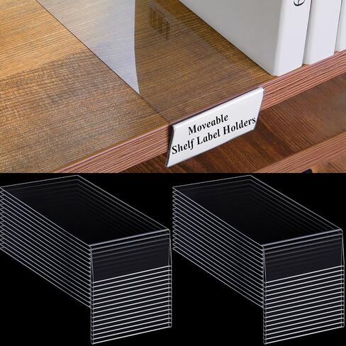 Containlol 50 Pcs Moveable Shelf Label Holders, Clear Bookshelf Label Library Shelf Markers Bookshelf Divider Tags Shelf Label Holders for Library Office Classroom Home (6.5 x 3.54 x 2.36 Inch) in Saudi Arabia