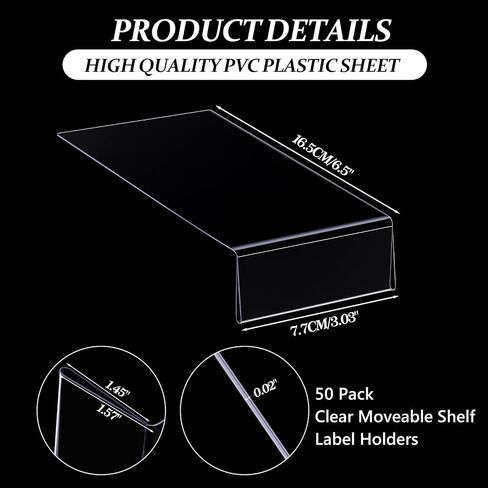 Containlol 50 Pcs Moveable Shelf Label Holders, Clear Bookshelf Label Library Shelf Markers Bookshelf Divider Tags Shelf Label Holders for Library Office Classroom Home (6.5 x 3.54 x 2.36 Inch) in Saudi Arabia