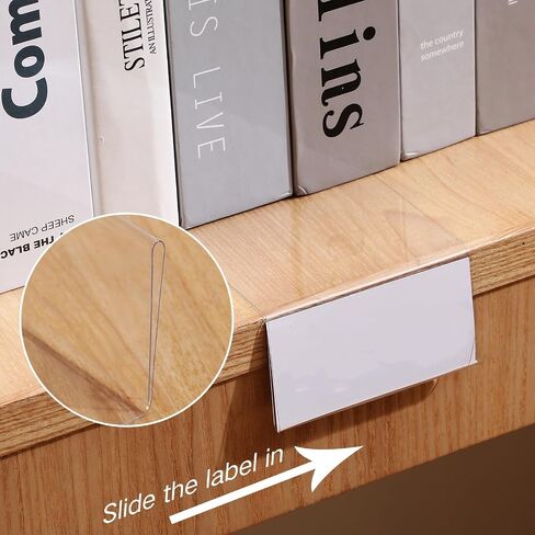 Containlol 50 Pcs Moveable Shelf Label Holders, Clear Bookshelf Label Library Shelf Markers Bookshelf Divider Tags Shelf Label Holders for Library Office Classroom Home (6.5 x 3.54 x 2.36 Inch) in Saudi Arabia