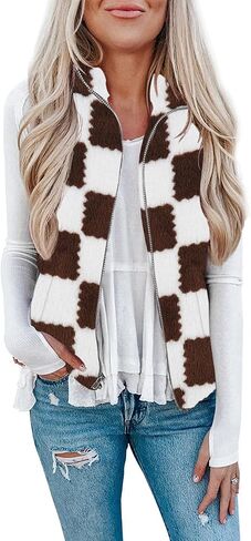 LOMON Womens Fuzzy Sherpa Fleece Jacket Lightweight Vest Cozy Sleeveless Cardigan Zipper Waistcoat Outerwear with Pocket in Saudi Arabia