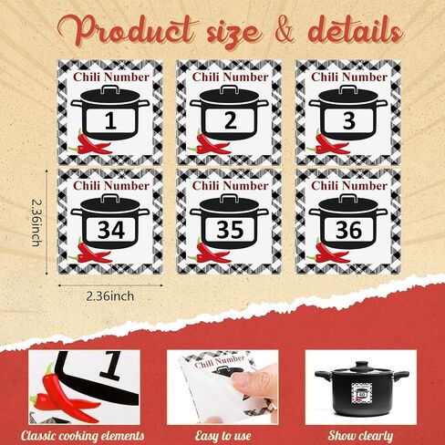 1 to 40 Chili Cook Off Pot Number Stickers Chili Cook Off Decorations Chili Self Adhesive Number Stickers for Chili Cook Party Supplies Chili Cook Off Contest Competition in Saudi Arabia