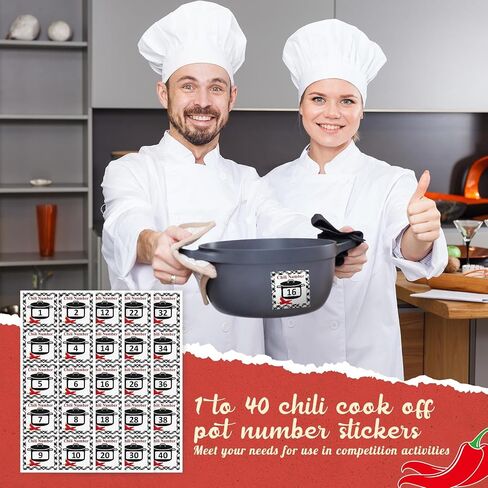 1 to 40 Chili Cook Off Pot Number Stickers Chili Cook Off Decorations Chili Self Adhesive Number Stickers for Chili Cook Party Supplies Chili Cook Off Contest Competition in Saudi Arabia