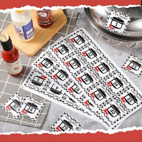 1 to 40 Chili Cook Off Pot Number Stickers Chili Cook Off Decorations Chili Self Adhesive Number Stickers for Chili Cook Party Supplies Chili Cook Off Contest Competition in Saudi Arabia