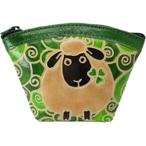 Sheep Fan Leather Purse St. Patrick's Day Irish Thematic Celtic Hand-Painted Money and Coin Pocket 4.3''