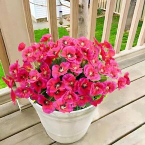 6 Bundles Artificial Flowers Pansy, 11.7in Outdoor UV Resistant Fake Small Wild Flower Daisy No Fade Faux Plastic Violets Plants for Home Wedding Table Centerpieces Garden Porch Decor - Red
