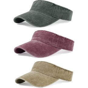 3 Pack Sun Visors for Women Men Cooling Lightweight Sports Sun Hats Adjustable Twill Cotton Run Visor