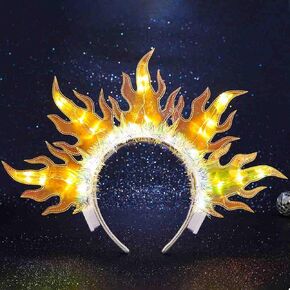 DRESBE Light Up Fire Headband LED Flame Halo Headbands Party Sun Goddess Hair Accessories for Women