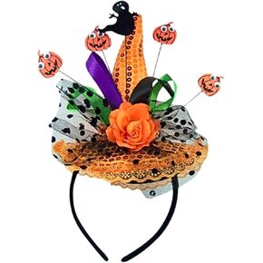 Needzo Ghost and Pumpkin Orange Sequins Witch Hat Halloween Headband
