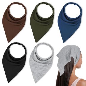 Triangle Bandana 5Pcs Elastic Scarf Headband Large Boho Head Scarves Non Slip Headpiece Stretch Hair Kerchief Wraps Solid Color Hair Accessories Portable Hair Ties Fit Women Mens Travel Party