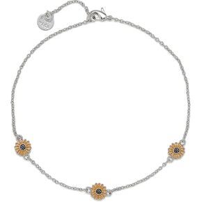 خلخال عباد الشمس من المينا الفضية مقاس 9 بوصات من Pura Vida - سلسلة قابلة للتعديل، تصميم أنيق - حلية العلامة التجارية، وصلة تمديد 1 بوصة in Kuwait