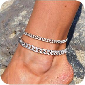 Gold Anklet Bracelets for Women waterproof, Dainty 14K Gold/Silver Plated Anklets Layered Chunky Cuban Link Anklets Set Cute Trendy Jewelry Gift for Women