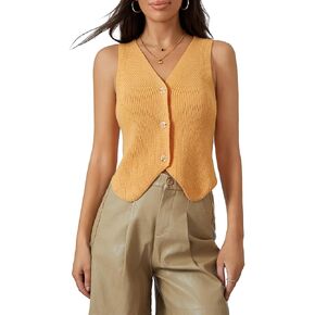 Sweater Vest Women Dressy Sleeveless Button Up Knit Vests Tops V Neck Ribbed Cardigan Tank Top