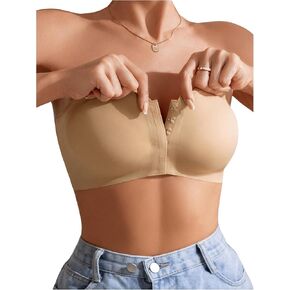 SOLY HUX Strapless Bras for Women Front Closure Push Up Bra Scallop Trim Bandeau Bralette Underwear