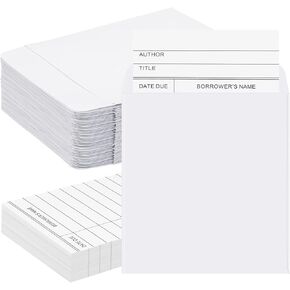 200 Pcs Library Pocket Envelopes and Books Cards Include 100 Self Adhesive Pocket Envelopes and 100 Check out Cards Library Supplies(Colorful Envelop, White Card)