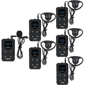 Retekess TT117 معدات ترجمة FM متعددة القنوات، نظام اتصالات الدليل السياحي، دعم نقل ستيريو، كتم مفتاح واحد، أجهزة ترجمة للكنيسة (جهاز إرسال واحد 5 أجهزة استقبال)