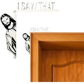 Mesen Creative Door Corner Decor, Wood Funny Door Sign Jesus Decor, I Saw That Jesus Door Sitter, Bless This Home Wall Decor, Frame Corner Decoration for Mirror Cabinet Drawer Furniture