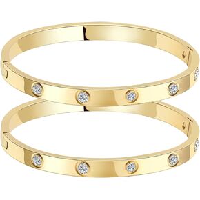 18K Gold Plated Bangle Bracelets for Women Love Friendship Bracelet with Crystal Cubic Zirconia Stones Bracelet Jewelry for Christmas Valentine's Day Wedding Party Birthday Gifts for Women