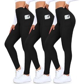 3 Packs Leggings with Pockets for Women, High Waisted Tummy Control Workout Yoga Pants