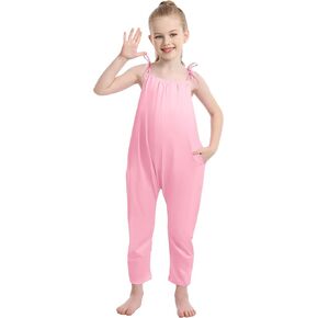Girls Jumpsuit Sleeveless Backless Romper Adjustable Tie-Up Strap with Pocket Summer Outfits