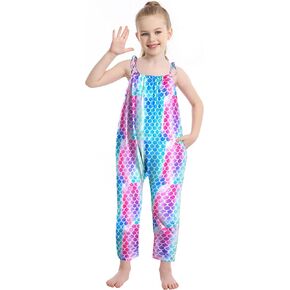 Girls Jumpsuit Sleeveless Backless Romper Adjustable Tie-Up Strap with Pocket Summer Outfits