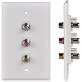 3 RCA Wall Plate, Conwork Composite Audio Video RCA Pure Copper (Nickel Plated) Keystone Jack Wall Plate Female to Female Connector for Home Theater AV Setup (1-Pack)