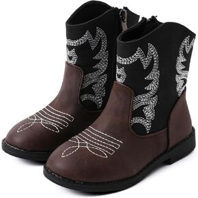 PATPAT Girls Classic Western Cowboy Boots Mid Calf Boots for Little and Big Girls