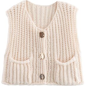 Cropped Sweater Vest for Women Sleeveless Knitted Tank Top Summer Spring Knit Vest Tops Shirts