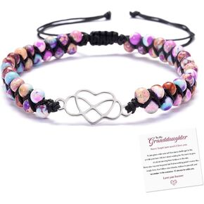 To My Granddaughter-Infinity Heart Bracelet, Natural Emperor Stone Double Layer Purple Beaded Woven Wrap Bracelets Adjustable Mind Peace Gift Jewelry