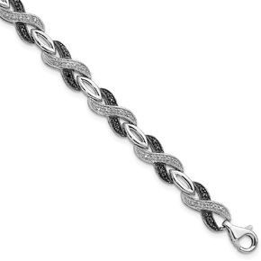 Diamond2Deal 925 Sterling Silver Black White Diamond Bracelet 7.5"