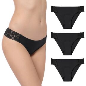 Women’s Period Underwear Lace Seamless Leak Proof Hipster Bikini Menstrual Panties 3 Pack