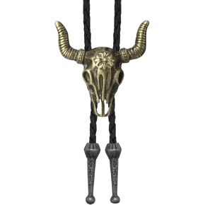 Leather Cowboy Necktie, 37.5 Inches Adjustable Western Bolo Tie Necklace for Men, Women (Gold)