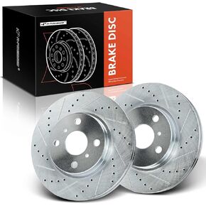 A-Premium 10.04 inch (255mm) Front Drilled and Slotted Disc Brake Rotors Compatible with Select Scion Models - xA/xB 2004 2005 2006 L4 1.5L, 2-PC Set
