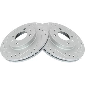 TRQ Front Performance Brake Rotors Set Premium G-Coated Cross Drilled & Slotted Compatible with 2012-2017 Hyundai Accent 2012-2019 Kia Rio