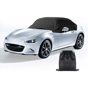 Half Car Cover for Mazda, 420D Weatherproof Car Cover for Ma zda Miata MX5 Mk4 (ND Model only) Soft Top Roof Protector Half Cover, Storage Bag All Weather Protection Snow Proof UV, Black
