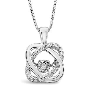 Diamond Pendant Necklace Dancing Diamond Love Knot 1/10 cttw in Sterling Silver or 2-Tone Silver and Rose Gold Plated Silver -18 Inch Chain