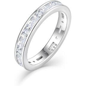 Eternity Ring 925 Sterling Silver Baguette Cut Cubic Zirconia Stackable Rings Wedding Bands Engagement Ring for Women,Size 5-10