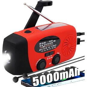 راديو كرنك يدوي يعمل بالطاقة الشمسية في حالات الطوارئ مع مصباح يدوي LED، راديو محمول للطقس Am Fm NOAA، شاحن هاتف خلوي يعمل بالطاقة الشمسية بقدرة 2000 مللي أمبير في الساعة للمنزل والخارج (أحمر) in Kuwait