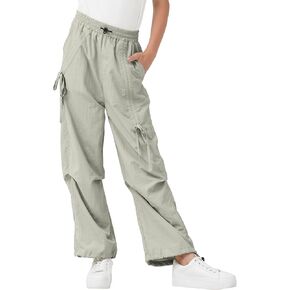 Rolanko Wide Leg Girls Parachute Cargo Pants for Girls Butterfly Y2K Kids Cargo Jogger Trousers with Pockets Loose Fit