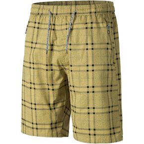 Men's Casual Plaid Beach Shorts, Soft Cotton Pyjama Shorts Walk Shorts Elastic Waist with Drawstring
