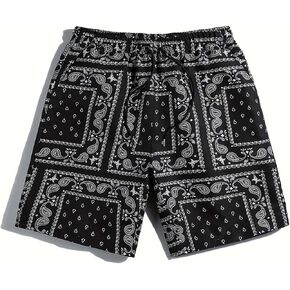 Men's Casual Summer Shorts Boho Print Drawstring Elastic Waist Beach Shorts with Pocket