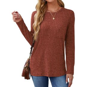 Aokosor Long Sleeve Shirts for Women Lightweight Crew Neck Sweatshirt Casual Tunic Tops for Women with Pocket Fashion 2024