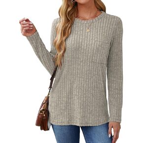 Aokosor Long Sleeve Shirts for Women Lightweight Crew Neck Sweatshirt Casual Tunic Tops for Women with Pocket Fashion 2024 in Kuwait