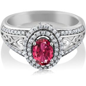 Gem Stone King 1.24 Cttw Pink Tourmaline Engagement Ring For Women In 925 Sterling Silver | Oval 6X4MM | Available In Size 5,6,7,8,9