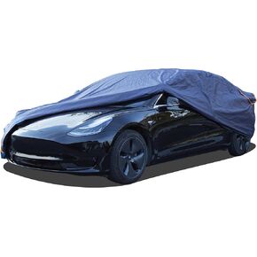 Tesla Model Y Car Cover Waterproof All Weather, 6 Layers Outdoor Full Exterior Cover Rain Sun UV Snowproof Protection with Zipper Cotton, Mirror Pocket and Charging Port