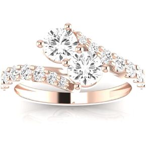 1 1/2 Carat t.w. Twisting Pave Set 2rue Love 2 Stone Collection Round 14K White Gold Diamond Engagement Ring (H-I Color, VS1-VS2 Clarity Center Stones)