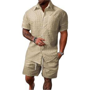 SOLY HUX Men's 2 Piece Shorts Sets Casual Beach Outfits Short Sleeve Button Down Hawaiian Shirt Sets