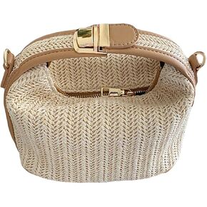 Verdusa Women Straw Crossbody Bucket Bags Zipper Top Handle Handbag