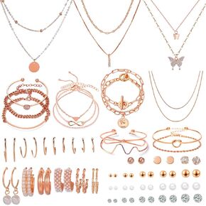 NEWITIN 93 Pieces Gold Jewelry Set for Women Fashion Costume Jewelry Gold Plated Necklace Bracelet Ring Gold Earrings Set for Women