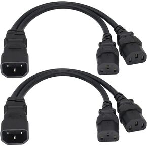 (2 pack) IEC320 C14 to 2 x C13 Y Splitter AC Power Plug Extension Cable,10A 125A Dual C13 to C14 PDU Style Computer AC Power Cord for Computer LED HDTV Monitor&Scanner (0.3m/1ft)(C14 to 2xC13)